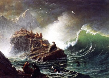 Dichtungen auf den Felsen Farallon Inseln luminism Seestück Albert Ölgemälde